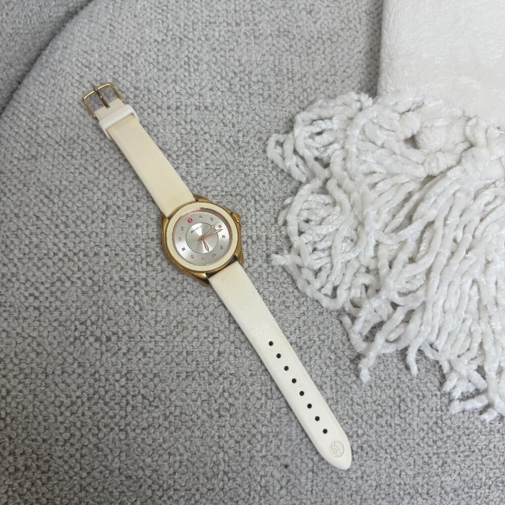 Michele Rose Gold Cape Watch with White Silicone Band